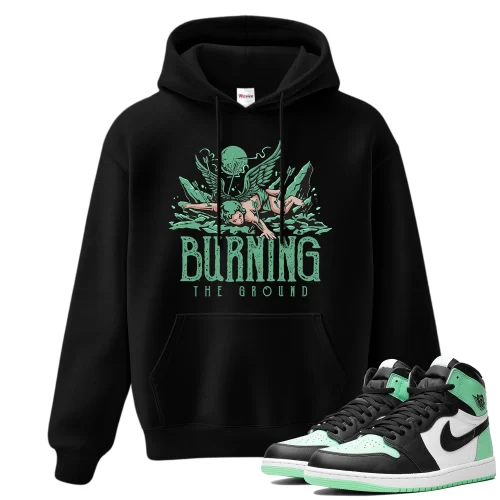 TeeVivo Hoodie Match Air Jordan 1 Retro High OG Green Glow Burning the ground – Air Jordan 1 Hoodie, AJ1 Hoodie
