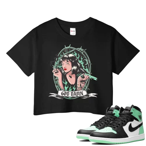 TeeVivo Crop Top Match Air Jordan 1 Retro High OG Green Glow God Daaamn – Air Jordan 1 Crop Top, AJ1 Crop Top
