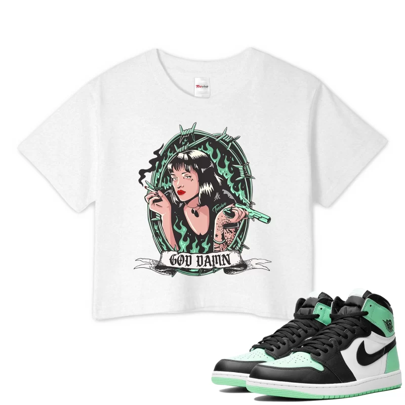 TeeVivo Crop Top Match Air Jordan 1 Retro High OG Green Glow God Daaamn – Air Jordan 1 Crop Top, AJ1 Crop Top
