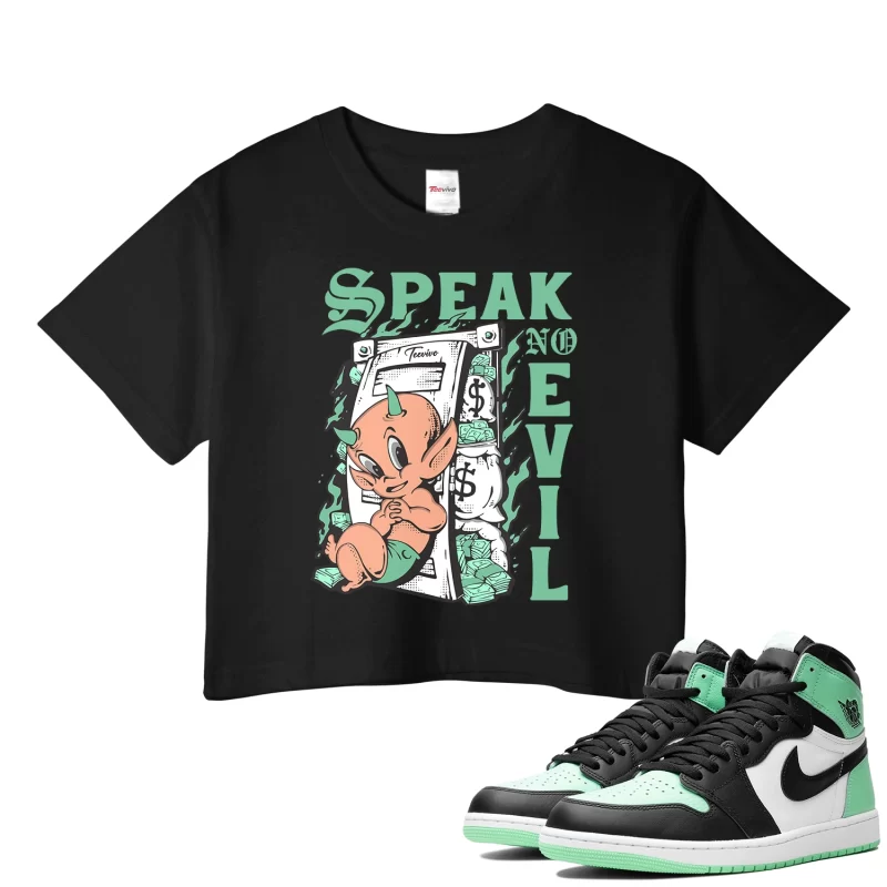 TeeVivo Crop Top Match Air Jordan 1 Retro High OG Green Glow Speak no evil – Air Jordan 1 Crop Top, AJ1 Crop Top