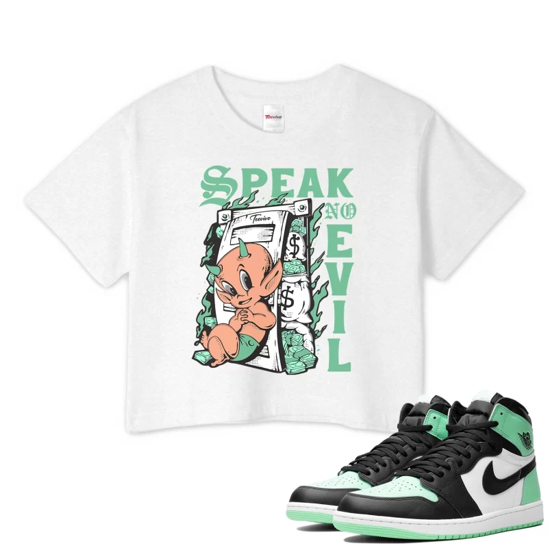 TeeVivo Crop Top Match Air Jordan 1 Retro High OG Green Glow Speak no evil – Air Jordan 1 Crop Top, AJ1 Crop Top