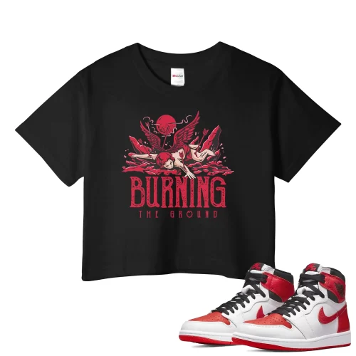 TeeVivo Crop Top Match Air Jordan 1 Retro High OG Heritage Burning the ground – Air Jordan 1 Crop Top, AJ1 Crop Top