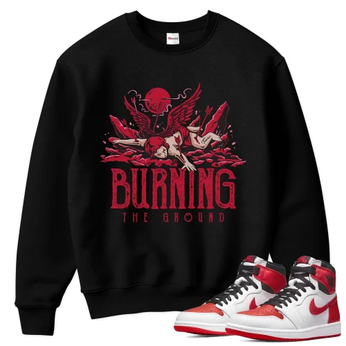TeeVivo Sweatshirt Match Air Jordan 1 Retro High OG Heritage Burning the ground – Air Jordan 1 Sweatshirt, AJ1 Sweatshirt