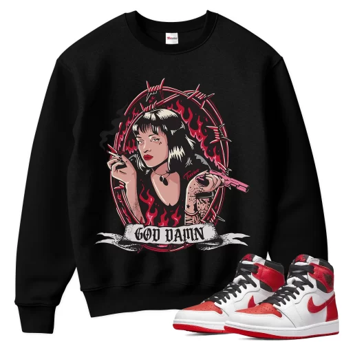 TeeVivo Sweatshirt Match Air Jordan 1 Retro High OG Heritage God Daaamn – Air Jordan 1 Sweatshirt, AJ1 Sweatshirt