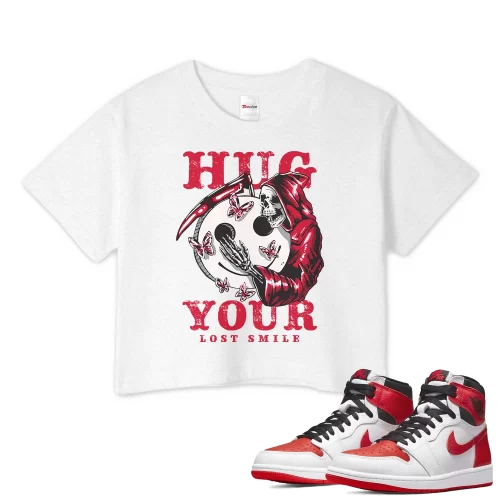 TeeVivo Crop Top Match Air Jordan 1 Retro High OG Heritage Hug your lost smile – Air Jordan 1 Crop Top, AJ1 Crop Top