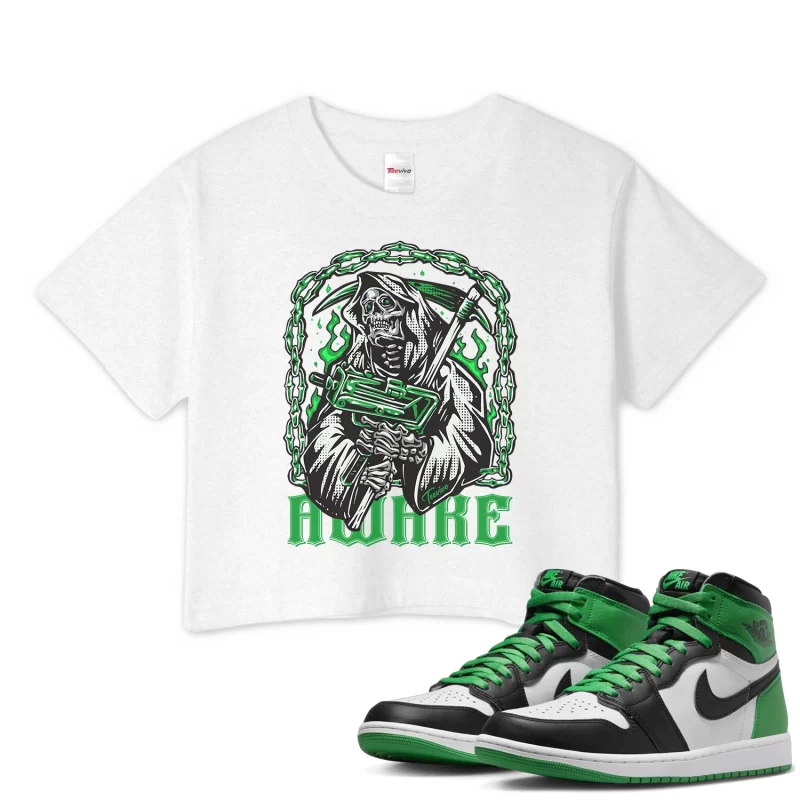 TeeVivo Crop Top Match Air Jordan 1 Retro High OG Lucky Green Awake – Air Jordan 1 Crop Top, AJ1 Crop Top