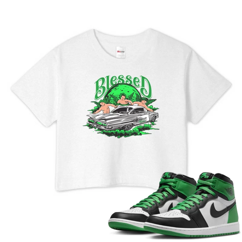 TeeVivo Crop Top Match Air Jordan 1 Retro High OG Lucky Green Blessed – Air Jordan 1 Crop Top, AJ1 Crop Top
