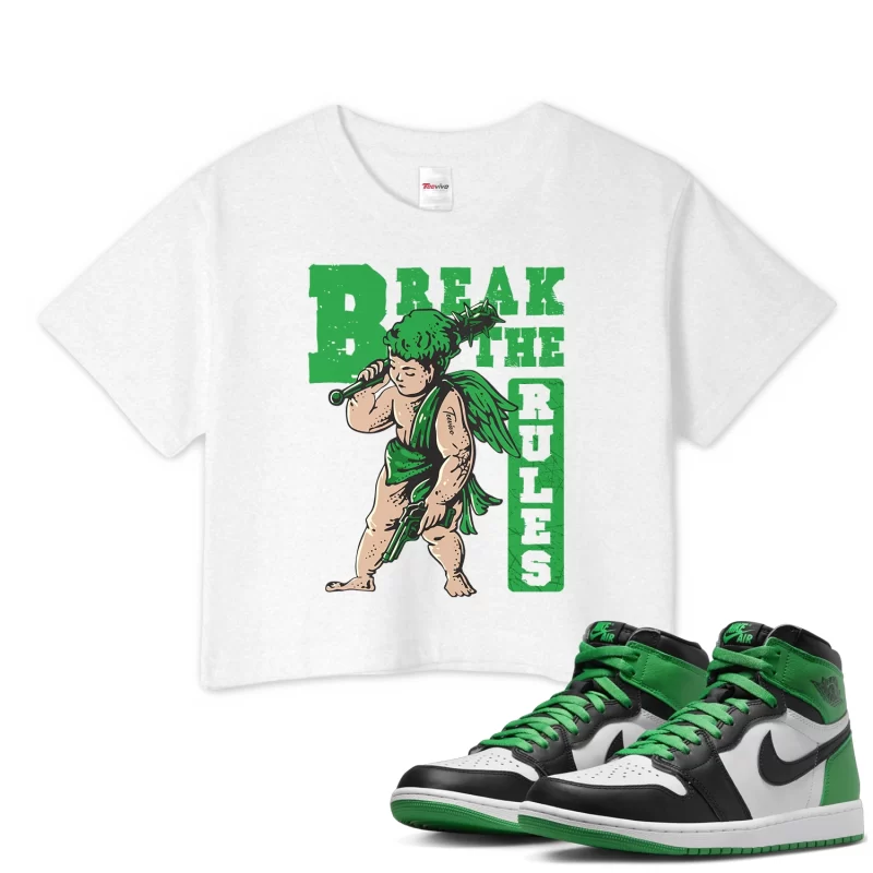 TeeVivo Crop Top Match Air Jordan 1 Retro High OG Lucky Green Break the rules – Air Jordan 1 Crop Top, AJ1 Crop Top