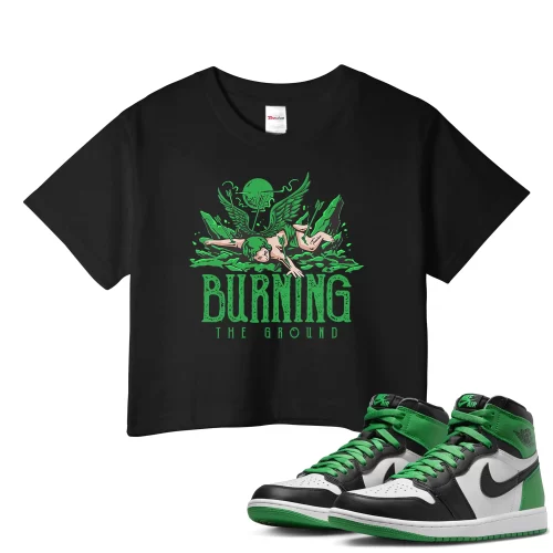 TeeVivo Crop Top Match Air Jordan 1 Retro High OG Lucky Green Burning the ground – Air Jordan 1 Crop Top, AJ1 Crop Top