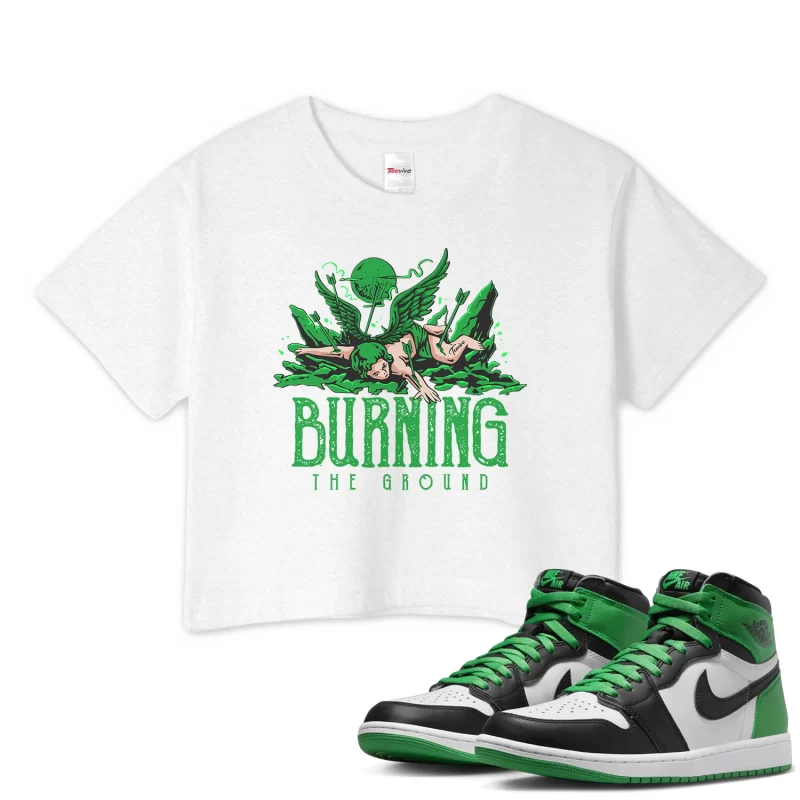 TeeVivo Crop Top Match Air Jordan 1 Retro High OG Lucky Green Burning the ground – Air Jordan 1 Crop Top, AJ1 Crop Top