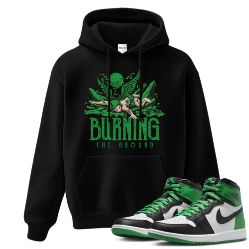 TeeVivo Hoodie Match Air Jordan 1 Retro High OG Lucky Green Burning the ground – Air Jordan 1 Hoodie, AJ1 Hoodie