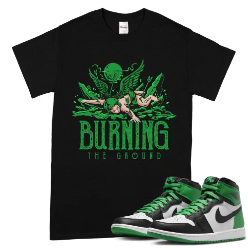 TeeVivo T-Shirt Match Air Jordan 1 Retro High OG Lucky Green Burning the ground – Air Jordan 1 Shirt, AJ1 Shirt