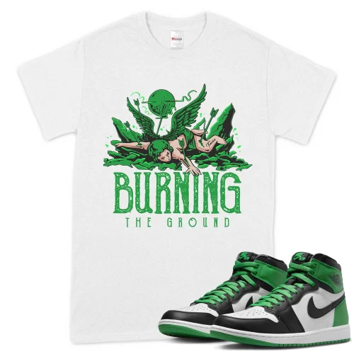 TeeVivo T-Shirt Match Air Jordan 1 Retro High OG Lucky Green Burning the ground – Air Jordan 1 Shirt, AJ1 Shirt