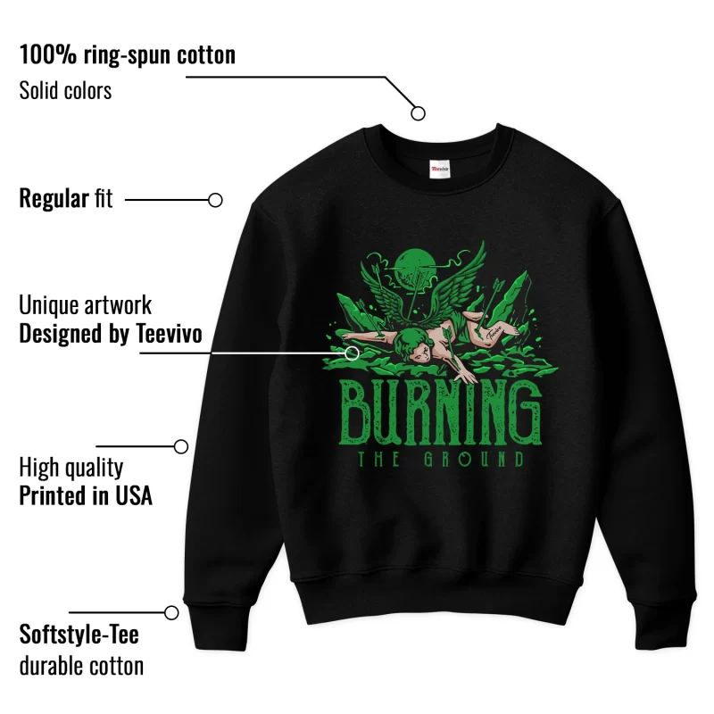 TeeVivo Sweatshirt Match Air Jordan 1 Retro High OG Lucky Green Burning the ground – Air Jordan 1 Sweatshirt, AJ1 Sweatshirt