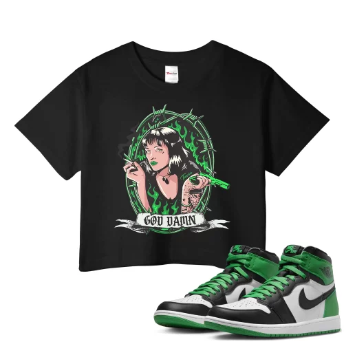 TeeVivo Crop Top Match Air Jordan 1 Retro High OG Lucky Green God Daaamn – Air Jordan 1 Crop Top, AJ1 Crop Top