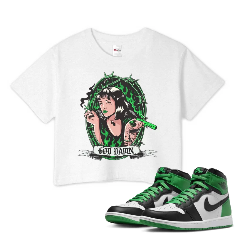 TeeVivo Crop Top Match Air Jordan 1 Retro High OG Lucky Green God Daaamn – Air Jordan 1 Crop Top, AJ1 Crop Top