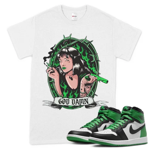 TeeVivo T-Shirt Match Air Jordan 1 Retro High OG Lucky Green God Daaamn – Air Jordan 1 Shirt, AJ1 Shirt