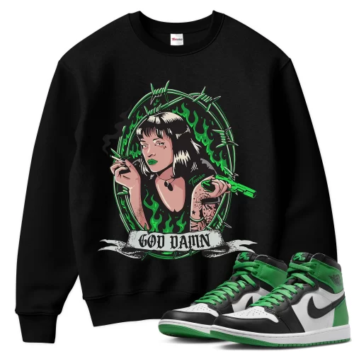 TeeVivo Sweatshirt Match Air Jordan 1 Retro High OG Lucky Green God Daaamn – Air Jordan 1 Sweatshirt, AJ1 Sweatshirt