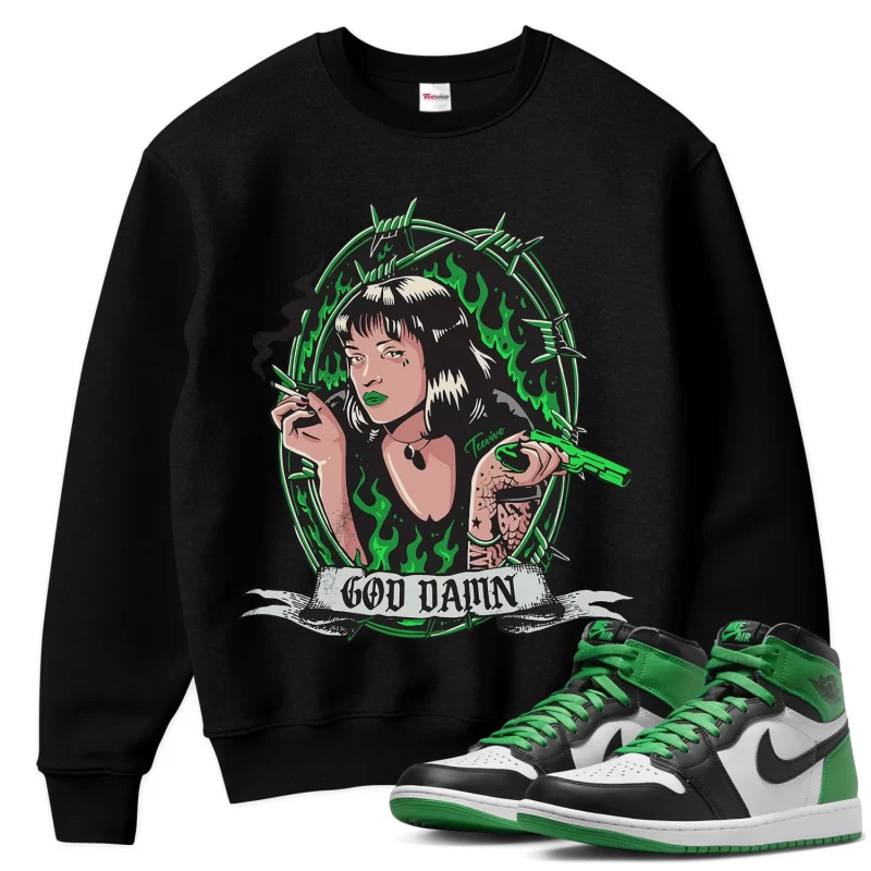 TeeVivo Sweatshirt Match Air Jordan 1 Retro High OG Lucky Green God Daaamn – Air Jordan 1 Sweatshirt, AJ1 Sweatshirt