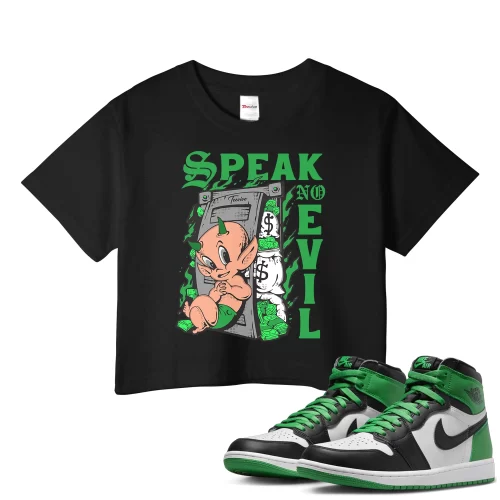 TeeVivo Crop Top Match Air Jordan 1 Retro High OG Lucky Green Speak no evil – Air Jordan 1 Crop Top, AJ1 Crop Top