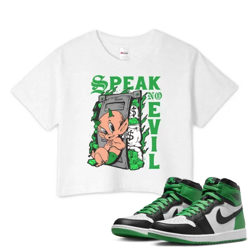 TeeVivo Crop Top Match Air Jordan 1 Retro High OG Lucky Green Speak no evil – Air Jordan 1 Crop Top, AJ1 Crop Top
