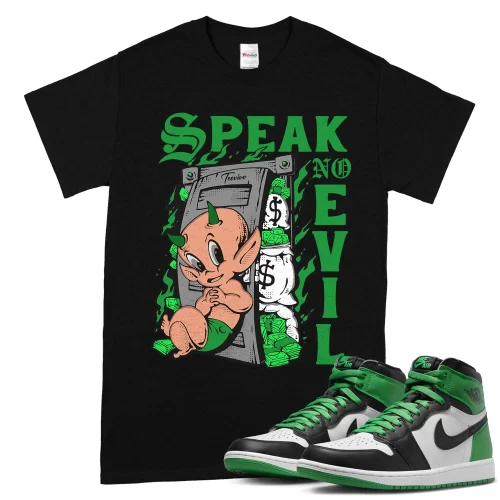 TeeVivo T-Shirt Match Air Jordan 1 Retro High OG Lucky Green Speak no evil – Air Jordan 1 Shirt, AJ1 Shirt