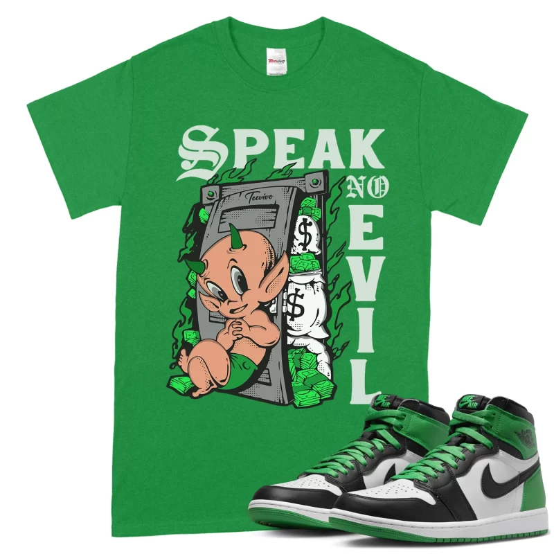 TeeVivo T-Shirt Match Air Jordan 1 Retro High OG Lucky Green Speak no evil – Air Jordan 1 Shirt, AJ1 Shirt