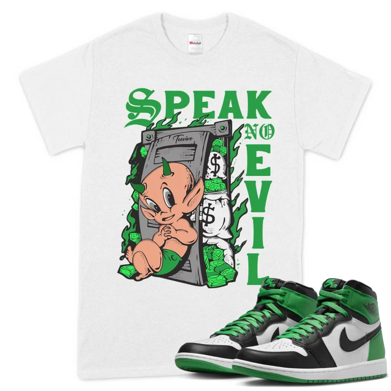 TeeVivo T-Shirt Match Air Jordan 1 Retro High OG Lucky Green Speak no evil – Air Jordan 1 Shirt, AJ1 Shirt