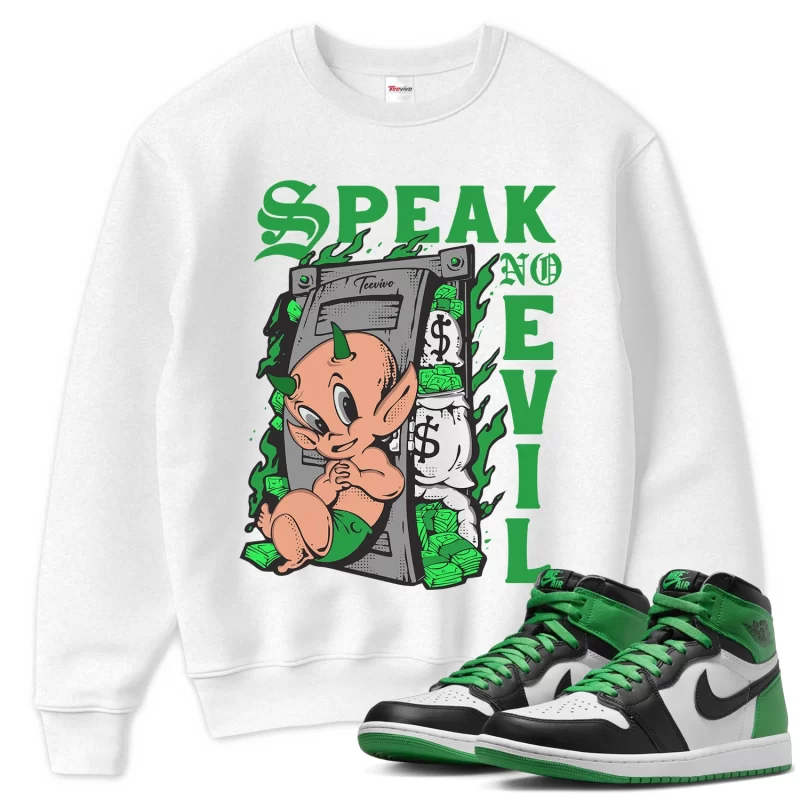 TeeVivo Sweatshirt Match Air Jordan 1 Retro High OG Lucky Green Speak no evil – Air Jordan 1 Sweatshirt, AJ1 Sweatshirt