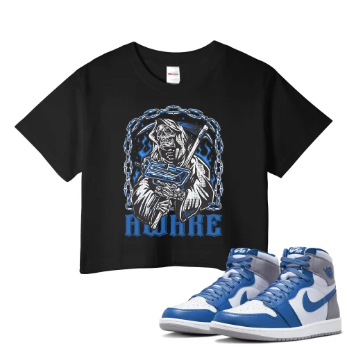 TeeVivo Crop Top Match Air Jordan 1 Retro High OG True Blue Awake – Air Jordan 1 Crop Top, AJ1 Crop Top