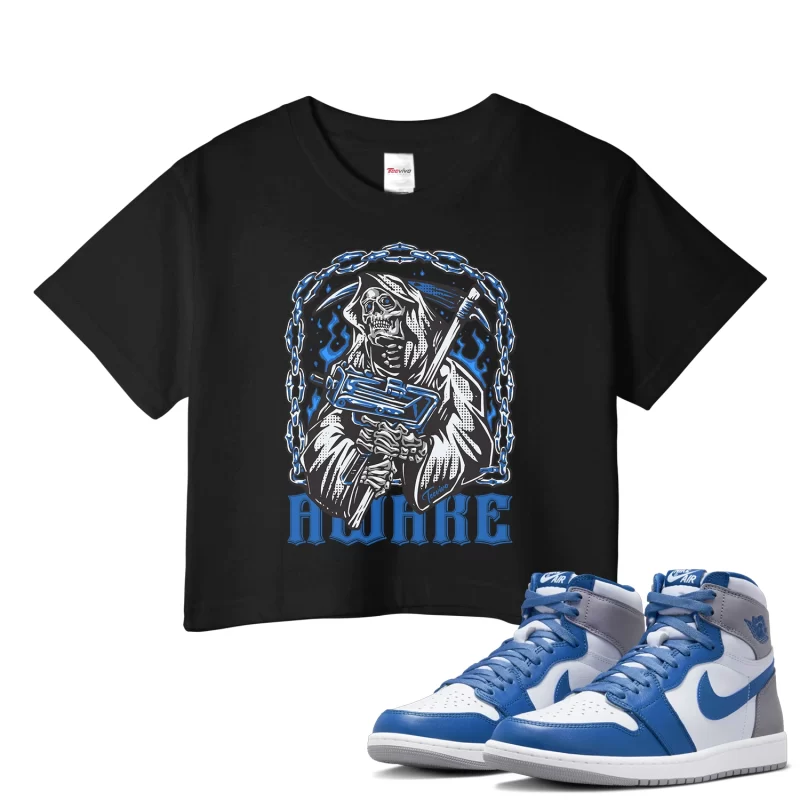 TeeVivo Crop Top Match Air Jordan 1 Retro High OG True Blue Awake – Air Jordan 1 Crop Top, AJ1 Crop Top
