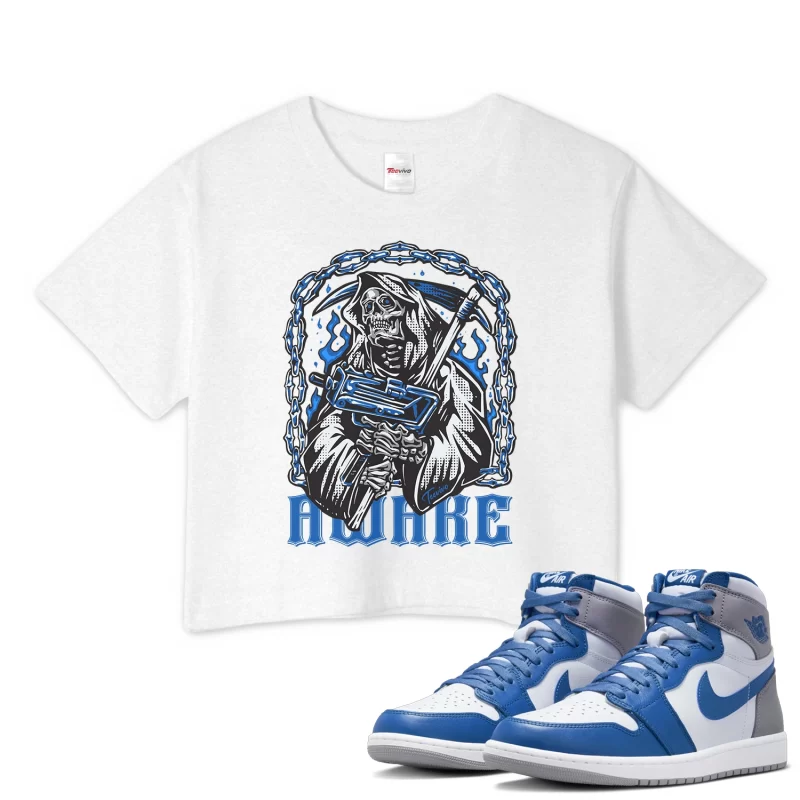 TeeVivo Crop Top Match Air Jordan 1 Retro High OG True Blue Awake – Air Jordan 1 Crop Top, AJ1 Crop Top
