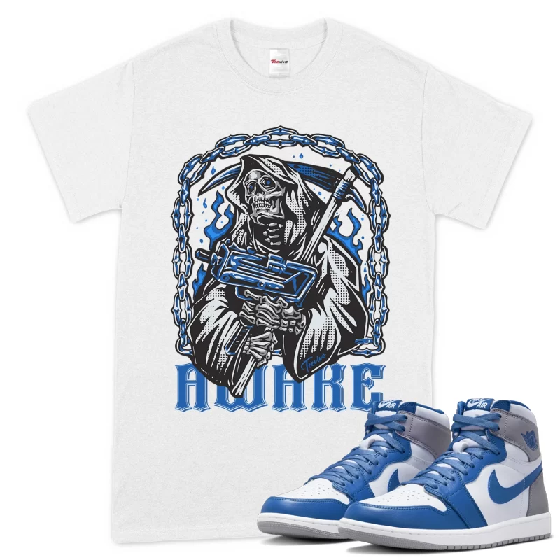 TeeVivo T-Shirt Match Air Jordan 1 Retro High OG True Blue Awake – Air Jordan 1 Shirt, AJ1 Shirt