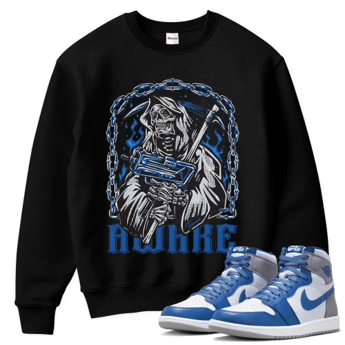 TeeVivo Sweatshirt Match Air Jordan 1 Retro High OG True Blue Awake – Air Jordan 1 Sweatshirt, AJ1 Sweatshirt