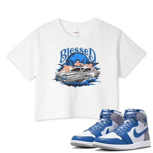 TeeVivo Crop Top Match Air Jordan 1 Retro High OG True Blue Blessed – Air Jordan 1 Crop Top, AJ1 Crop Top