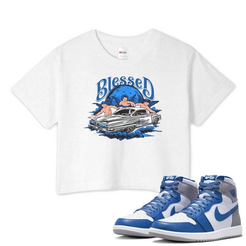 TeeVivo Crop Top Match Air Jordan 1 Retro High OG True Blue Blessed – Air Jordan 1 Crop Top, AJ1 Crop Top