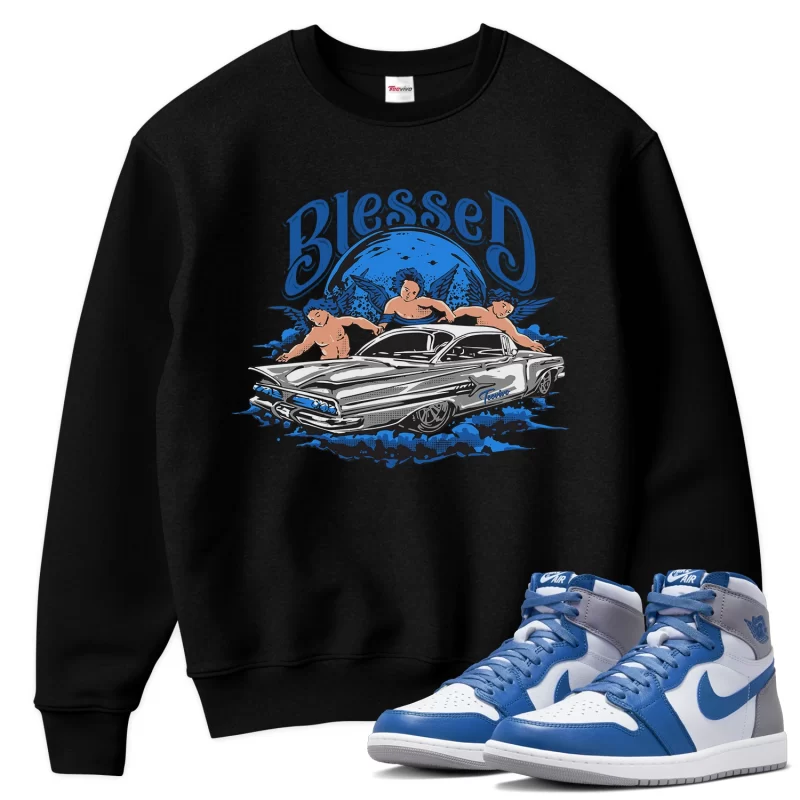 TeeVivo Sweatshirt Match Air Jordan 1 Retro High OG True Blue Blessed – Air Jordan 1 Sweatshirt, AJ1 Sweatshirt