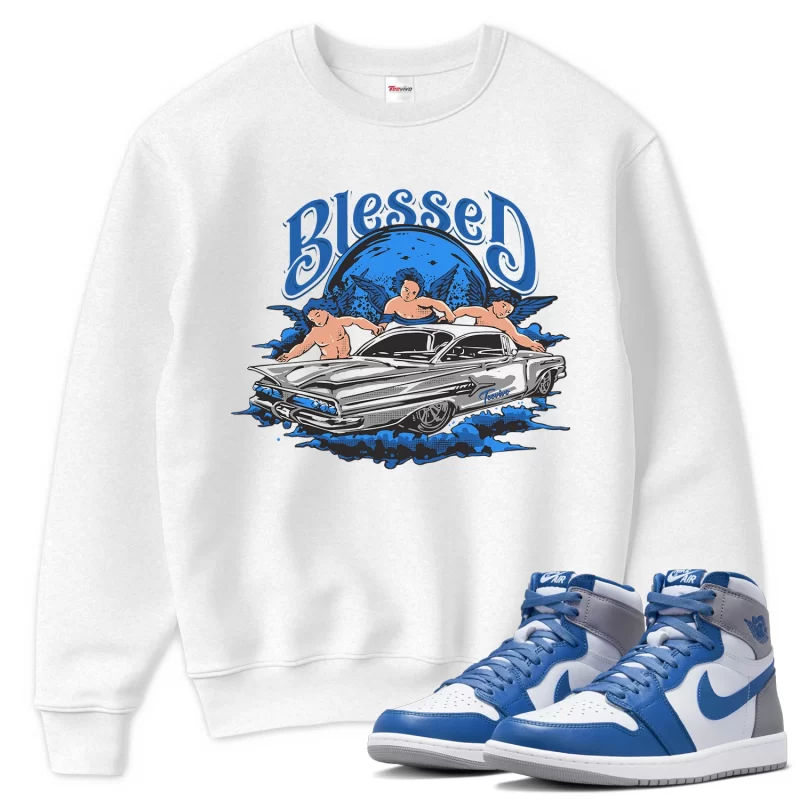 TeeVivo Sweatshirt Match Air Jordan 1 Retro High OG True Blue Blessed – Air Jordan 1 Sweatshirt, AJ1 Sweatshirt