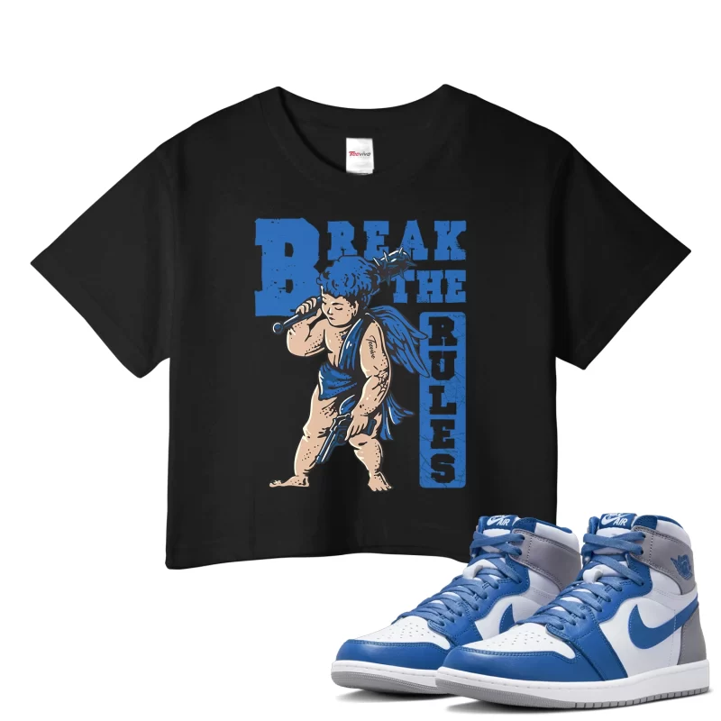 TeeVivo Crop Top Match Air Jordan 1 Retro High OG True Blue Break the rules – Air Jordan 1 Crop Top, AJ1 Crop Top