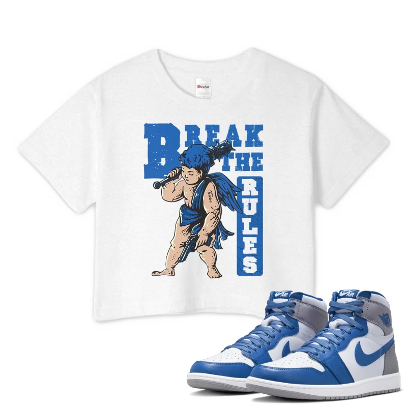 TeeVivo Crop Top Match Air Jordan 1 Retro High OG True Blue Break the rules – Air Jordan 1 Crop Top, AJ1 Crop Top