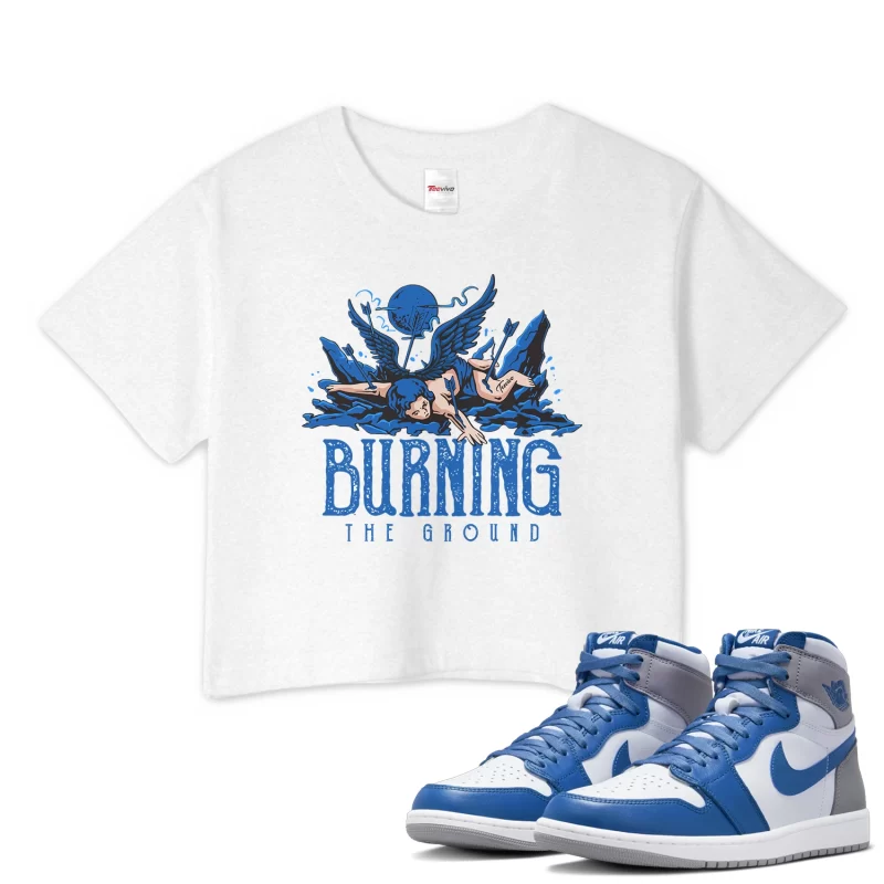 TeeVivo Crop Top Match Air Jordan 1 Retro High OG True Blue Burning the ground – Air Jordan 1 Crop Top, AJ1 Crop Top