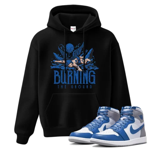 TeeVivo Hoodie Match Air Jordan 1 Retro High OG True Blue Burning the ground – Air Jordan 1 Hoodie, AJ1 Hoodie