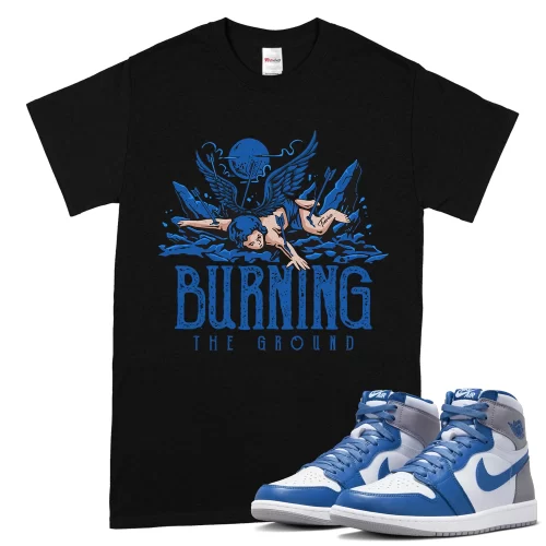 TeeVivo T-Shirt Match Air Jordan 1 Retro High OG True Blue Burning the ground – Air Jordan 1 Shirt, AJ1 Shirt