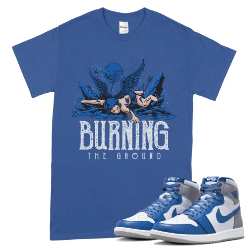 TeeVivo T-Shirt Match Air Jordan 1 Retro High OG True Blue Burning the ground – Air Jordan 1 Shirt, AJ1 Shirt