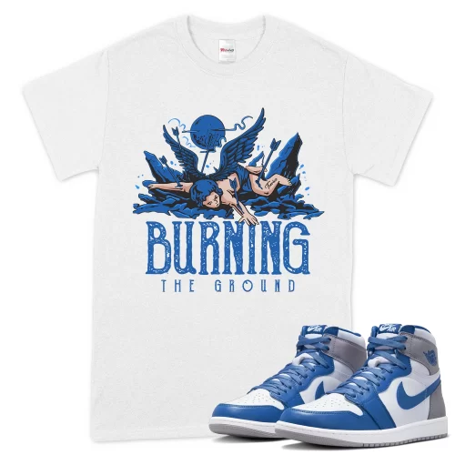 TeeVivo T-Shirt Match Air Jordan 1 Retro High OG True Blue Burning the ground – Air Jordan 1 Shirt, AJ1 Shirt