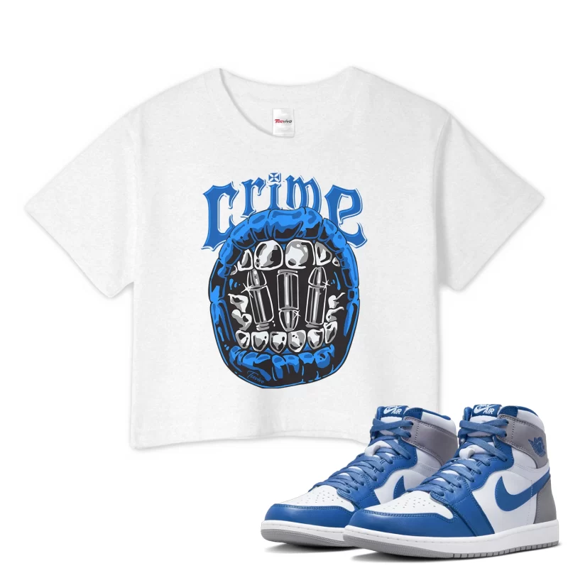 TeeVivo Crop Top Match Air Jordan 1 Retro High OG True Blue Crime – Air Jordan 1 Crop Top, AJ1 Crop Top