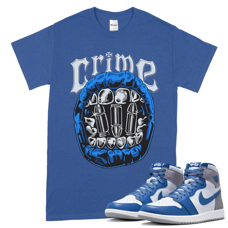 TeeVivo T-Shirt Match Air Jordan 1 Retro High OG True Blue Crime – Air Jordan 1 Shirt, AJ1 Shirt