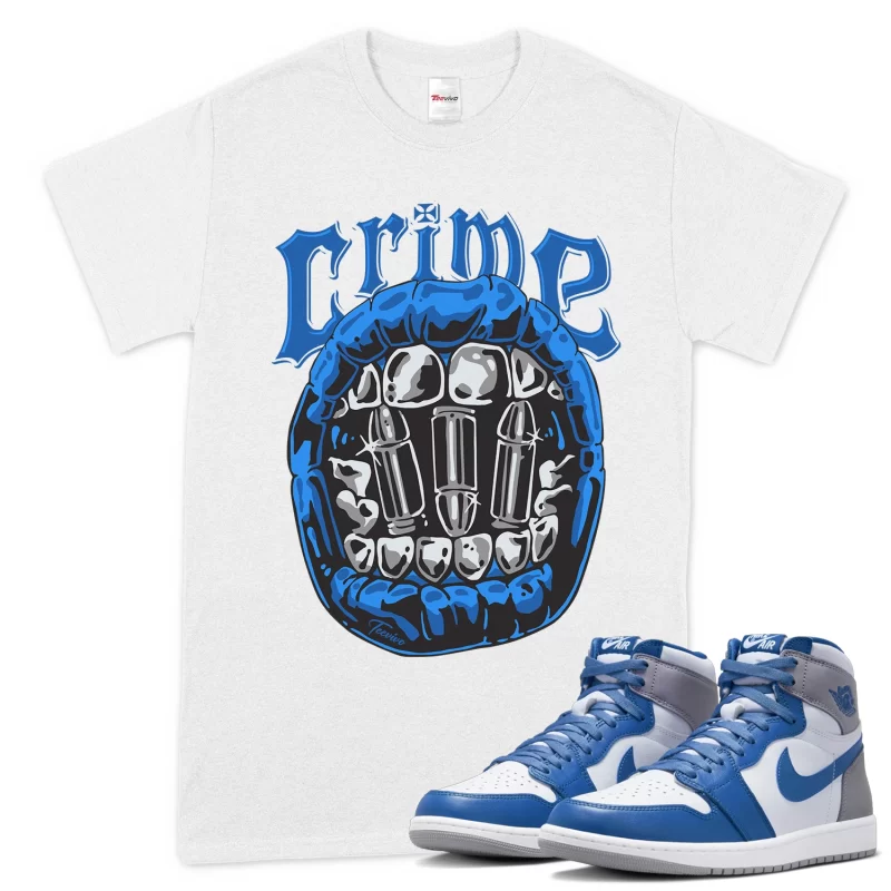 TeeVivo T-Shirt Match Air Jordan 1 Retro High OG True Blue Crime – Air Jordan 1 Shirt, AJ1 Shirt