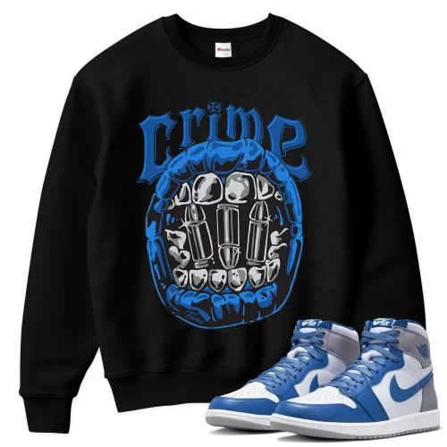 TeeVivo Sweatshirt Match Air Jordan 1 Retro High OG True Blue Crime – Air Jordan 1 Sweatshirt, AJ1 Sweatshirt