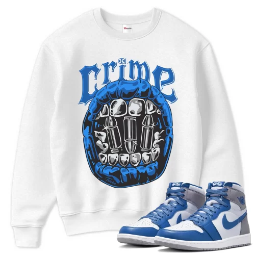 TeeVivo Sweatshirt Match Air Jordan 1 Retro High OG True Blue Crime – Air Jordan 1 Sweatshirt, AJ1 Sweatshirt